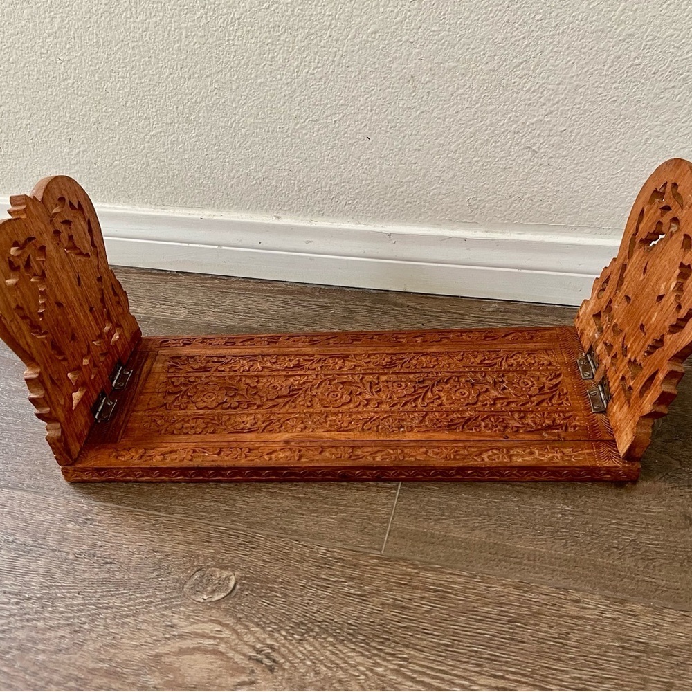 Intricately Carved Wooden Book Stand
